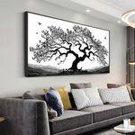 Wall Art Tree of Life White and Black Abstract Wall Art Canvas Painting for Living Room Bedroom Dining Room Home Office Decor Large Framed Ready to Hang 20"x40"(50CMx100CM)