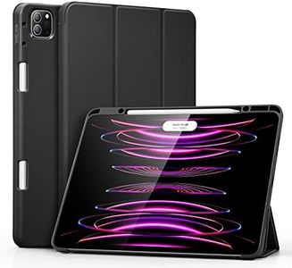 ESR Coque à Pencil Compatible avec iPad Pro 12.9 Pouces (2022/2021, 6ème/5ème Gén), Support pour Pencil 2 Intégré, Dos Flexible, Support à Trois Volets, Veille/Réveil Auto, Noir