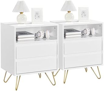 Yaheetech 2 Piezas Mesitas de Noche con Dos Cajones Grandes Mesilla de Noche para Dormitorio Mesa Auxiliar de MDF y Hierro, 50 x 40 x 61 cm, Color Blanco