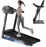 Folding Treadmill for Home, Motorized Jogging Running Machine, Build in Bluetooth dual Speaker Multi-functional Display & Heart-rate Sensor, 95% pre-assembled