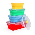 VECH 4 Pack Collapsible Food Storage Container, Silicone Leftover Meal Box for Kitchen, Foldable Bento Lunch Boxes, Microwave, Dishwasher Safe,Saves Your Space,No More Cluttered Container Cabinet