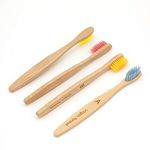 Kids Bamboo Toothbrushes, Biodegradable Handle, BPA-Free Soft Bristles, Children Size Set of 4 (4 Colors)