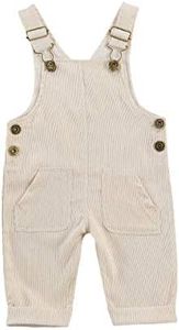 YURIO Newborn Infant Baby Boy Girl Fall Winter Suspender Pants Overalls Corduroy Bib Pants Trousers with Pockets, Beige, 6-12 Months