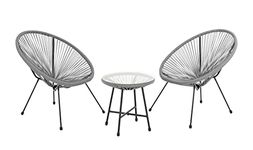 EVRE Goa Grey Acapulco Styled Egg Shape Conversational Garden Furniture Bistro Patio Outdoor Set For Balconies Gardens Terraces 2 Chairs 1 Glass Top Table