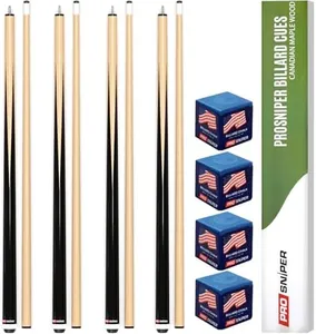Premium Pool Sticks Set of 4 | 58-Inch, 19-Oz Canadian Ashwood Pool Cue with Low-Deflection Shaft & 4 Extra Chalks | Pro-Grade Billiard Cue for Home & Bar Play
