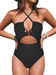 CUPSHE Women's One Piece Swimsuit Plunge Neckline Cutout Criss Cross Bathing Suit Sexy Swimwear Black L