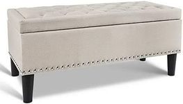 Artiss Tufted Storage Ottoman, Foot Rest Stool Bench Padded Seat Blanket Box Chest Bedroom Living Room Indoor, 95.5 x 43.5 x 45cm Taupe Faux Linen Fabric Open Lid Diamond Top Rivet Side