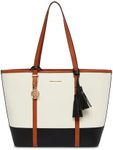 Anne Klein Colorblocked Large Tote, Anne White/Black/Brownie, Anne White/Black/Brownie