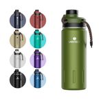 SANTECO Insulated Water Bottles 24 oz, Stainless Steel Bottle with Lanyard & Wide Mouth Spout Lid, Leak Proof, Double Wall Vacuum Water Bottle, Keep Drinks Hot & Cold for Hiking Camping