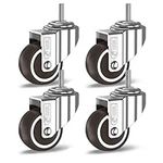 GBL Heavy Duty Castor Wheels + Screws - 50mm M10 x 25mm Up to 200kg - 4 Pack No Floor Marks Silent Castor for Furniture - Rubber Covered Trolley Wheels - Silver Casters