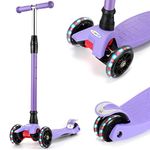 IMMEK Kids Scooter - 3 Wheels Kick Scooter for Children Girls & Boys Age 3-12 Year with Adjustable Height, LED Flashing Wheels, Anti-Slip Deck, Max Weight Load 50 kg (Purple)