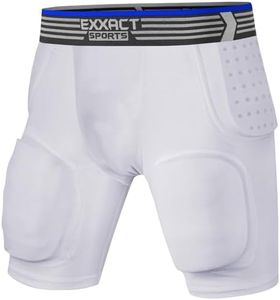 Exxact Sports Rebel 5-Pad Youth Football Girdle with Cup Pocket, Lightweight Padded Compression Shorts with Integrated Hip, Thigh, Tailbone Pads, Boys Girdle Football (White, YXL)