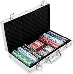 Trendi® 300PCs Casino Poker Game Chips Set 2 Decks 5 Colour Dice + Aluminium Carry Case