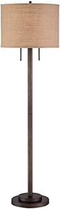 Possini Euro Design Garth Modern Industrial Standing Floor Lamp 63 1/2" Tall Oil Rubbed Bronze Brown Metal Burlap Fabric Drum Shade Decor for Living Room Reading House Bedroom Home Office House