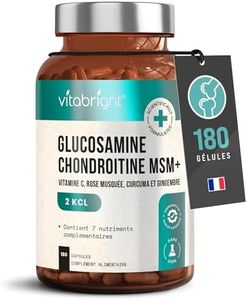 Glucosamine Chondroïtine MSM, Gelules 180/3 Mois, Complement Alimentaire Articulation de Chondrotoïne et Glucosamine, MSM Poudre, Curcuma, Vitamine C + Gingembre, VitaBright Chondroitine Glucosamine