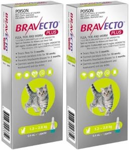 Bravecto Plus for Cats 1.2-2.8 Kg Green 2 Pipettes