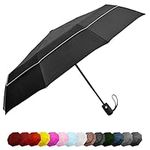 EEZ-Y Travel Umbrellas for Rain - Wind Resistant w/Open Close Button - UV Black