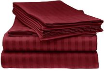 Luxury Bedding Set-800 Thread Count-4Pcs Bed Sheet Set Burgundy Stripe King Sheets, Fits Mattress Upto 15" Deep Pocket Bedsheet and Pillowcase(100% Cotton Burgundy Stripe King Sheets)