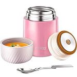 Soup Flask,600ml Vacuum Insulated Food Jar for Hot Cold Food, Leak Proof Soup Containers for Kids and Adults (Pink)