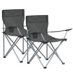 SONGMICS Folding Camping Chairs, Set of 2 Outdoor Chair, with Armrests, Cup Holder, Portable, 120 kg Capacity, for Camping, Garden, Fishing, Beach, Balcony, Slate Grey GCB001G11