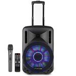 Fenton FT12LED 12-Inch Bluetooth Active Speaker - Portable PA System with Wireless Mic, Powerful Disco Speaker for PA & Stage, Portable PA Systems, Battery Powered PA System, Portable PA Speaker