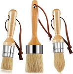 Chalk & Wax Paint Brush (Set of 3) for DIY Waxing & Painting Projects Natural Boar Bristles, Ergonomic Handles, Minimum Shedding, Milk Paint & Stencil Brushes for Wood Furniture Home Decor (3 Pack)