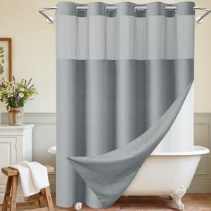 WONICY Extra Long No Hook Shower Curtain with Snap in Liner, Polyester Textured Shower Curtain with Liner Set, Waterproof Washable Hotel Style Shower Curtains for Bathroom, 71Wx86H, Grey