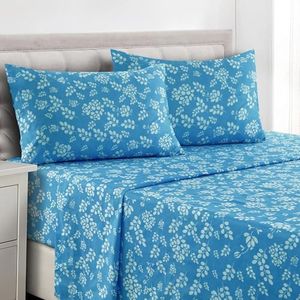 LUX DECOR COLLECTION LDC Floral Sheets Set Brushed Microfiber Soft Printed Sheets 1800 Thread Count Deep Pocket 4 Piece Luxury Sheet Set with 2 Pillow Cover (California King, Floral Blue)