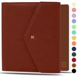 NEORAH — A5 Notebook SLEEVE with Envelope Flap Closure + Dotgrid JOURNAL | Faux Leather Sleeve + Penloop | Bookmarks | Front & Back pocket | 6 Card Slots |Gift Box— Fits any A5 Softcover Moleskine Hobonichi Midori Stalogy Notebook Planner Organizer Agenda Journal -BROWN