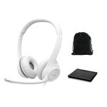 Logitech Headset H390 Wired Headset with Mic for PC/Laptop, Stereo Headphones with Noise Cancelling Microphone, USB, in-Line Controls, Chromebook, PC Headset, W/Cloth and Pouch,Bulk Packaging (White)