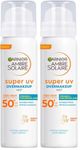 Garnier Ambre Solaire Over Makeup Super UV Protection Mist SPF50+ 75 ml with Hyaluronic Acid and Vitamin E, light texture, invisible finish, non-greasy spray, protects & hydrates skin (Pack of 2)