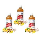 Keeros Apple Cider Vinegar for Diabetics & Weight Watchers | Infused with Ginger, Lemon & Garlic | 100% Natural, Raw, Unfiltered with Mother | Immunity Booster Drink | No Added Sugar, Pack of 3x500ml