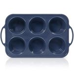 SUPER KITCHEN Deep and Jumbo Silicone Muffin Tray with Metal Frame, 6 Cup Silicone Cupcake Tray with Handle, Non Stick Silicone Muffin Moulds, Large Yorkshire Pudding Tray Silicone Muffin Tin, Grey