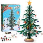 Advent Calendars 2024,24 Days Christmas Countdown Surprises Christmas Calendar with 36 Ornaments,12" Tabletop Wooden Christmas Tree Miniature Christmas Tree Kit for Kids DIY Christmas Decor