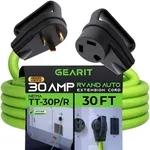 GEARit 30-Amp Extension Cord for RV and Auto, 125-Volt, 3-Prong, 10/3 STW 10AWG Gauge 3 Wire, NEMA TT-30P to TT-30R, Outdoor, Waterproof, Outdoor Camper Power Cord, 30 feet (9.1 Meters), Green