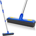 PuriSwiff TPR Rubber Broom for Pet Hair Removal, Buillt-in Squeegee, 58" Stainless Steel Pole, All-in-One Floor Brush Cleaning Tool for Carpet, Durable and Lightweight