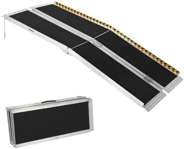 8 FT Portable Wheelchair Ramp, Wheel Chair Ramps for Homes with Transition Plate, Aluminum Wheelchair Ramp with Non-Skid Surface and Reflective Strips, Weight Capacity Up to 600 Lbs