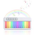 FOKI Portable Pocket Piano Toys, 13-Key Light Up Keyboard, 5 Instrument Sounds, 13 Songs, 7 Learning Modes, for Kids 1-3 Years Old Gifts (White)
