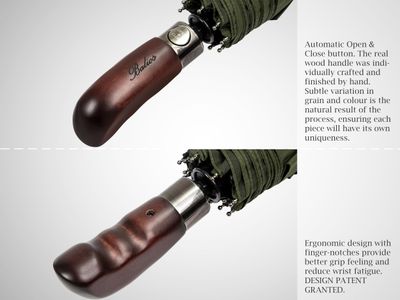 Balios Folding Umbrella – Wood Handle, Auto Open/Close, Olive Green