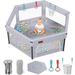 EAQ Foldable Baby Playpen With Mat,Large Baby Playard,Collapsible Playard For Babies And Toddlers,Indoor&Outdoor Kids Safety Play Pen with Portable Travel Playpen ‌(Grey-Hexagon, 49''*49'')