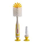 LuvLap 2- in -1 Bristle Baby Feeding Bottle Plastic Cleaning Brush&Nipple Cleaner,Grooved Handle with Suction Base,Easy to Clean Bottle Corners for Narrow Neck&Wide Neck Feeding Bottles,Yellow