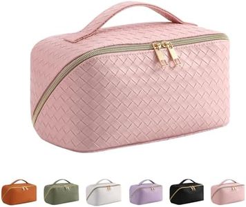 Makeup Bag, Large Capacity Travel Cosmetic Bag, Leather Waterproof Women's Portable Travel Makeup Bag, with Handle and Divider for Flat Placement Toiletry Bag