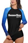 BesserBay Womens Rash Guard Long Sleeve Sun Protection Quick Drying Swimming UV top Black-Gradient Blue S