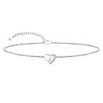 Initial Anklets Girls Silver Heart Charm Anklet Sterling Silver Letter J Cute Ankle Bracelet