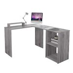 EUCO Computer Desk,Grey Office Desk L-Shape Wood Corner Workstation Desk Large PC Gaming Desk Study Table for Home/Office,135x112cm