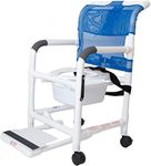 Rolling Shower Chair with Drop Arms, Mesh Seat, Locking Casters, Seat Belt, Slide Out Footrest and Commode Pail. 300 lb. Capacity, Fits Over Standard Toilet. Institutional Grade - RL-1