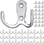 Gorffy Door Hooks 20 Pcs, Double Coat Hooks with 80 Screws, Retro Silver Coat Hooks for Door & Wall, Heavy Duty Metal Door Hooks Screw in for Hanging Robe, Towel, Coat, Bag & Hat (Silver, 20 Pcs)