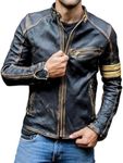 Jild Distressed Café Racer Black Leather Jacket Men - Genuine Lambskin Leather Biker Style Mens Vintage Motorcycle Jacket (YP-Blk-XS)