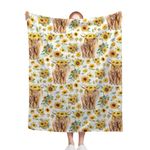 Highland Cow Blanket, Highland Cow Sunflower 40 x 50 Inch Throw Lightweight Super Soft Cozy Cattle Blankets for Couch Bed Sofa Chair