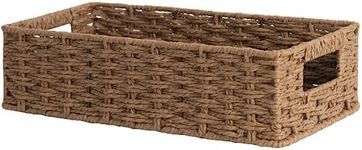 StorageWorks Toilet Tank Tray, Brown Round Paper Rope Bathroom Baskets for Organizing, Toilet Tank Basket, Toilet Organizer with Built-in Handles, 14 ¼"L x 6 ¾"W x 3 ¾"H, 1 Pack